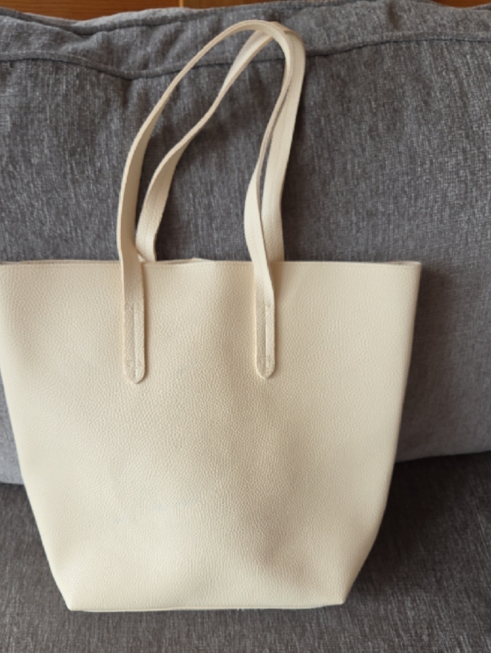 Cream Suede Tote Bag - Minimal Everyday Handbag - Picture 2 of 6